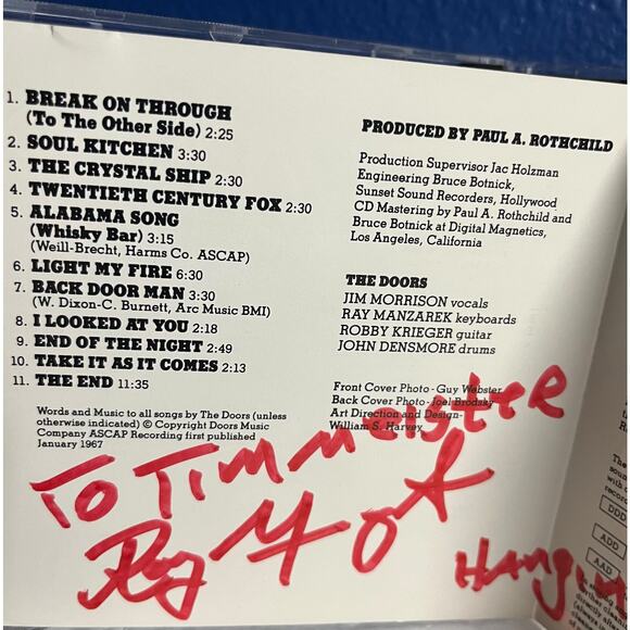 The Doors Self-Titled Album - Vintage CD with Autographed Signed by Ray Manzarek - Picture 4 of 9